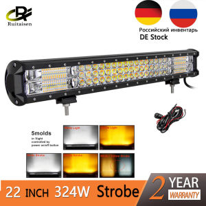 Thanh Đèn LED Nhấp Nháy Ba Hàng 5Inch-42Inch 288W Đèn Xe Hơi 4X4 4 4 Màu Trắng Vàng Hai Mẫu 7D 12V 24V