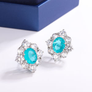 925 Sterling Silver 10mm Round Paraiba Tourmaline Gemstone Stud Earrings for Women Fashion Party  Anniversary Jewelry Gift