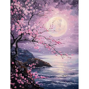Cherry Blossoms Under the Moon Artwork Jigsaw Puzzle 500/1000/1200/2000PCS Stress Relief Puzzle Wall Art Decor Gift