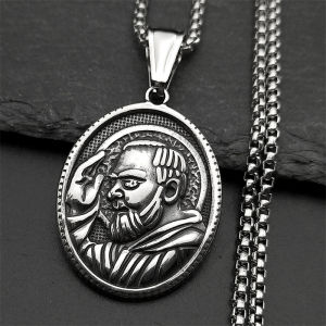 Padre Pio Saint Father Oval Medal Necklace for Men Stainless Steel Gold Color Christian Religious Pendant Necklaces Jewelry