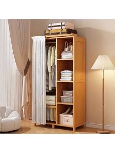 Wardrobe Bedroom and Household Simple Assembly Rental Room Durable Economical Fabric Dust-Proof Bamboo Storage Wardrobe