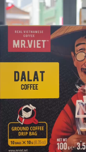 Cà phê rang xay phin giấy nhỏ giọt / túi lọc Đà Lạt Mr Viet- Ground Coffee Drip Bag (10 gói/hộp x 10g)