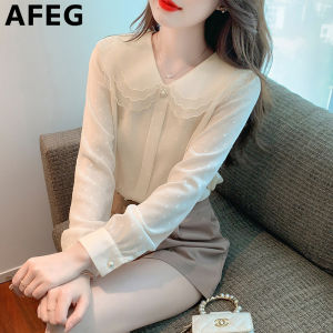 AFEG new Korean version doll collar fashion loose all-match temperament chiffon long-sleeved blouse for women