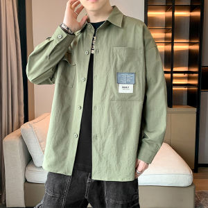 Casual Loose Long Sleeve Shirt for Teenage Boys Spring Autumn Trendy Brand Simple Top Mens Clothing Polyester Fiber 100%