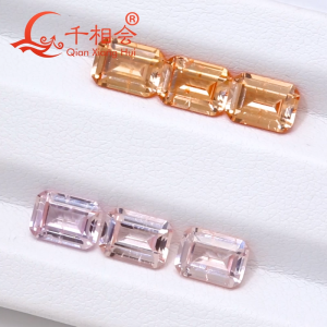 Rectangular Shape Emerald Cut Lab Grown Sapphire Morganite Pink Orange Color with Visible Inclusions for DIY Jewelry Accessories Jewelry Making
