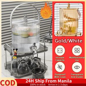 Clear Beverage Dispenser With Faucet And Stand 5L Juice Drink Dispenser Water Kettle Large Capacity Beverage Bucket Drink Beverage Dispenser Machine With Storage Rack For Party In Fridge Leak-Proof Faucet Beverage Jug For Home Picnics
