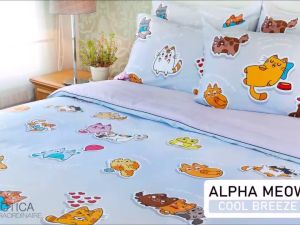 EXOTICA ชุดผ้าปูที่นอนรัดมุม+ปลอกหมอนหนุน ลาย Alpha Meow ที่นอน 6 ฟุต / 5 ฟุต / 3.5 ฟุต (ผ้าปู ปลอกหมอน)