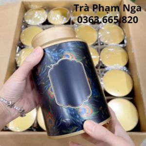Hộp Đựng Trà Hũ Đựng Trà Lọ Đựng Trà Cafe Và Thảo Mộc Khô Chất Liệu THÉP CHỐNG RỈ (Hộp Lông Công Xanh Đỏ) - Trà Thái Nguyên Phạm Nga