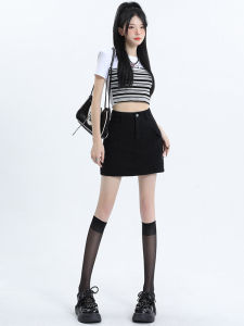 Váy Ngắn Denim Chữ a Cạp Cao Cho Nữ Mùa Xuân Thu Mỏng Mới 2025 Váy Ngắn Bó Sát Chống Ánh Sáng Váy Ngắn Chữ a Cỡ Lớn