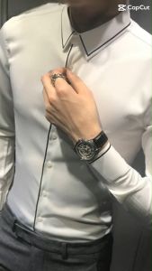 Áo sơ mi áo sơ mi nam thiết kế có đường viền từ cổ đến vạt chất vải mềm mịn thoải mát - mã N10