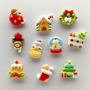 10 Pcs Cute Christma Fridge Magnet Snowman Gingerbread House Christma Tree Christma Stocking Resin Accessorie Sticker Decoration