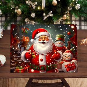 Bộ Khăn Trải Bàn Giáng Sinh 4 Món VIKAMA Thiết Kế Hình Ông Già Noel Và Người Tuyết Bằng Vải Polyester Không Dệt Trang Trí Bàn Ăn Ngày Lễ Cho Các Buổi Họp Mặt Gia Đình Và Các Bữa Tiệc