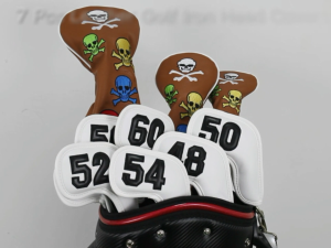 Scott Edward 新款高尔夫球杆个性化磁性铁杆套，黑底黑字/黑底白字，带有数字和字母图案