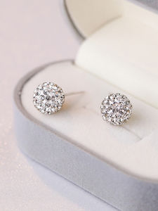Hypoallergenic S925 Sterling Silver Womens Earrings Super Shiny round Rhinestone Studs Versatile Simple Student Fashion Jewelry