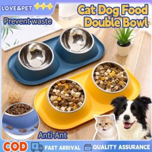 Cat Dog Food Double Bowl Anti-Ant Stainless Guard Neck Non-Slipf Inclined Port Pet Bowl