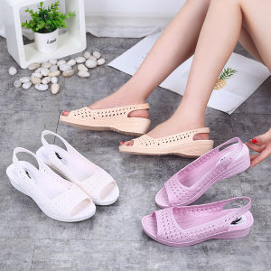 Womens Flat Fish Mouth Sandals Slip-On Breathable Anti-Slip Summer Shoes Fashionable Low Cut PVC Heel Nurse Casual Wear