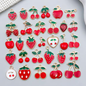 จี้ผลไม้สีแดงเคลือบโลหะผสม 5 ชิ้น/30 ชิ้น สำหรับทำเครื่องประดับ DIY พวงกุญแจ ต่างหู จี้สำหรับสร้อยข้อมือ สร้อยคอ
