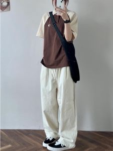 Spring & Fall New Arrival Womens Casual Pants Japanese Style White Unifrom Loose Pants Loose Slimming and Straight Pure Cotton Washed Long Pants