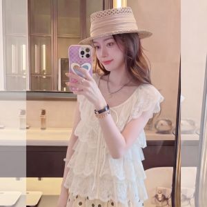 YIKEMAI | Flirty Sleeve Lace Mesh Sweet Fashionable Womens Blouse