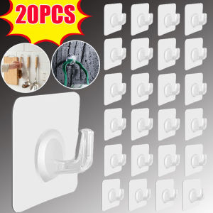 20PCS Transparent Hook Self-Adhesive Door Wall Hanging Strong Traceless Adhesive Hook Heavy-Duty Storage Rack Kitchen Toilet Bathroom Storage Accessories