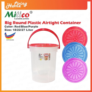 Big Round Transparent Plastic Airtight Container With Handle Mitico Container Color Red Blue Purple Size 18 22 27 Liter