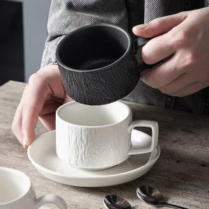 High Appearance Black and White Ceramic Cup and Saucer Set