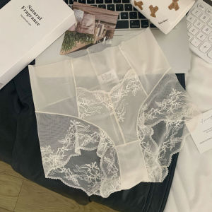 กางเกงชั้นในผ้าตาข่ายลูกไม้เอวสูงสำหรับผู้หญิง กางเกงชั้นในทรงสามเหลี่ยมแบบยืดหยุ่นสูง ระบายอากาศได้ดี ทรงหลวม สวมใส่สบาย