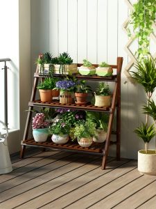 ZHUSHANXIA | Folding Balcony and Living Room Wooden Multi-level Plant Stand