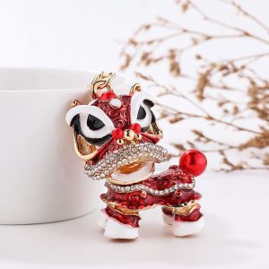 【现货】礼品舞狮合金卡通醒狮中国风小狮子镶钻汽车钥匙扣链挂件国潮批发