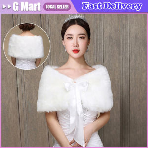 Womens White Faux Fur Bridal Wrap Stole Shawl Cape Wedding Outerwear Accessories