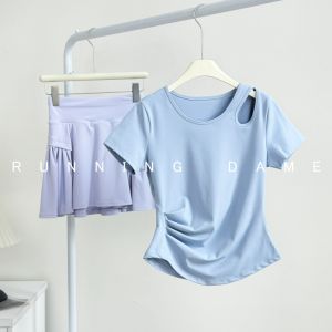 Womens Fitness Yoga Sportswear Summer New Style Running Training Asymmetric Design Polyester Short Sleeve Comfortable Top