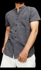 Kemeja Vintage Slimfit Lengan Pendek Pria Kerah Mandarin Full Kancing 100% Cotton Outfit BB 65-80kg Baju Pantai Bisnis Santai Atasan Harian Koko Kasual Musim Panas