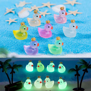Adorable Luminous Miniature Yellow Duck Toy Desktop Stress Relief Item Realistic Animal Model Decoration Resin Craft Cartoon Style