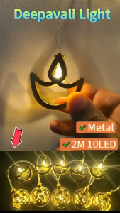 ✨2M 10LED Deepavali lights Metal Fairy Lights Battery Powered 1 Mode Warm White String Lights for Diwali/ Deepavali Decoration