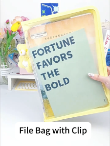 Zipper File Bag With Clip Long Portable File Folder Storage Bag Organizer Student Stationery 27.5x39CM