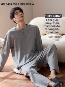 Bộ Đồ Ngủ Nam Cotton Tay Dài Quần Dài Mùa Xuân Hè