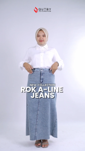 QUTBY - ROK A-LINE JEANS WANITA SNOW/DARK BLUE / STANDAR - SUPER JUMBO