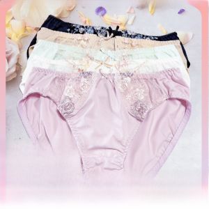 Large Size Milk Silk Lace Briefs Womens Underwear Quick Dry Comfortable Skin-Friendly Butterfly Knot Pure Color Triangle Pants