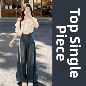 LIRUSHAN | White Ruffle Halter Top & Denim Shirt Set Women