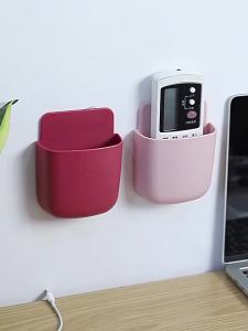 Wall Mounted Mobile Phone Charging Stand Self Adhesive Plastic Multi Purpose Storage Container Remote Control Storage Organizer