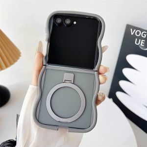 เคสโทรศัพท์แบบมีวงแหวนใสสำหรับ Samsung Galaxy Z Flip 7 6 5 4 3 5G Flip7 FE รองรับ Magsafe พร้อมกรอบแม่เหล็กแบบหยักศก