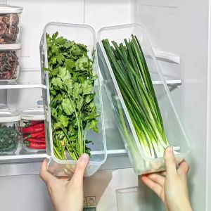 5Pcs Food Grade Plastic Storage Containers with Lid / Stackable Fresh-Keeping Boxes / for Green Onions Cilantro Ginger Garlic