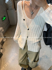 Áo Len Dệt Kim Màu Trơn Đơn Giản Áo Khoác Cardigan Dây Hai Mảnh Cho Nữ Thiết Kế Mùa Thu Mới Áo Sơ Mi Nữ