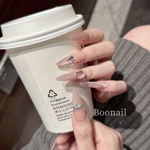 Boo Love God น้ำยาทาเล็บแบบสวมใส่สีพื้นแบบยาวทรงแอนิเมชั่นสีน้ำตาลสดใสทำมือ ผลิตจากจีนแผ่นดินใหญ่