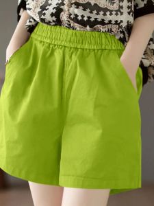 Summer Thin Cotton Workwear Shorts Womens High Waist Loose Fit Sports Casual Pants Five-Quarter Length Fashionable Cool