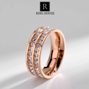 Nhẫn Titan Cặp Đôi Nam Nữ Không Gỉ Đen Đính Đá Sáng Đẹp Vàng Hồng Ring House