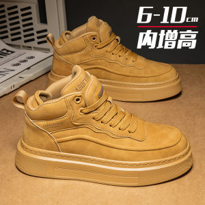 Mens Casual Shoes Spring Autumn Fashionable Thick Bottom mid Top Sports Trendy Shoes Invisible Heightening 10cm Thick Bottom