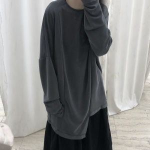 Land And Mountain 2025 Spring Autumn New Yoji Dark Two-Way Wear Design Sense Tailoring Mid-Length T-Shirt Street Style round Neck Long Sleeve