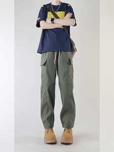 Elastic Straight Leg Cargo Jogger Pants for Men American High Street Fashion Sports Wide Leg Loose Casual Pants Work and Training