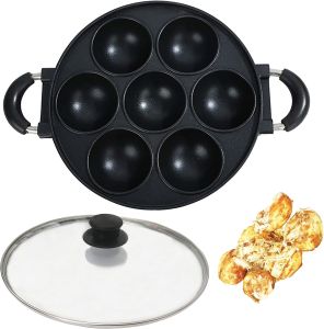 Premium Cast Iron Biscuit Pan 7 hole Egg Waffle Die cast Baking Tray Multi-functional Cookie Cake Pan for Scones Kitchenware